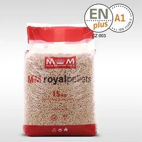 Světlé pelety Royal Pellets ENplus A1 – paleta 1 050 kg (70 × 15 kg)