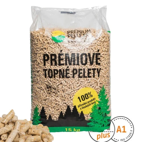 Pelety Premium Pellets ENplus A1 z Golčova Jeníkova – paleta 825 kg (55 × 15 kg)
