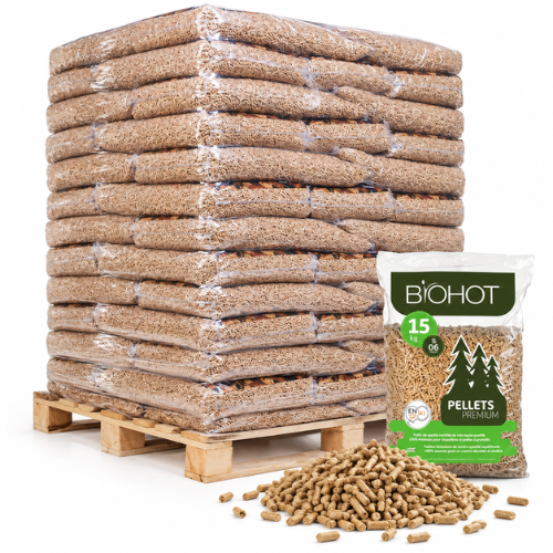 Pelety Biohot – paleta 975 kg (65 pytlů po 15 kg)