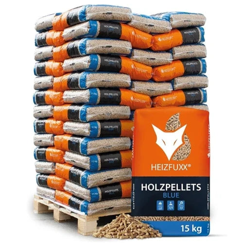 Pelety HEIZFUXX Blue ENplus A1 6 mm z měkkého dřeva – paleta 975 kg (65 × 15 kg)